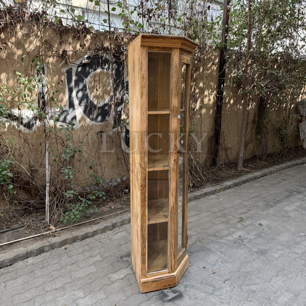 Mango wood corner glass cabinet