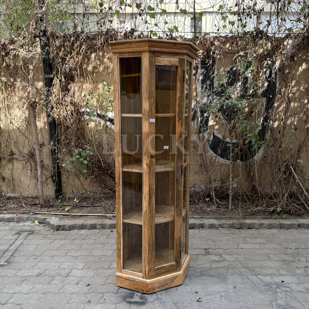 Mango wood corner glass cabinet