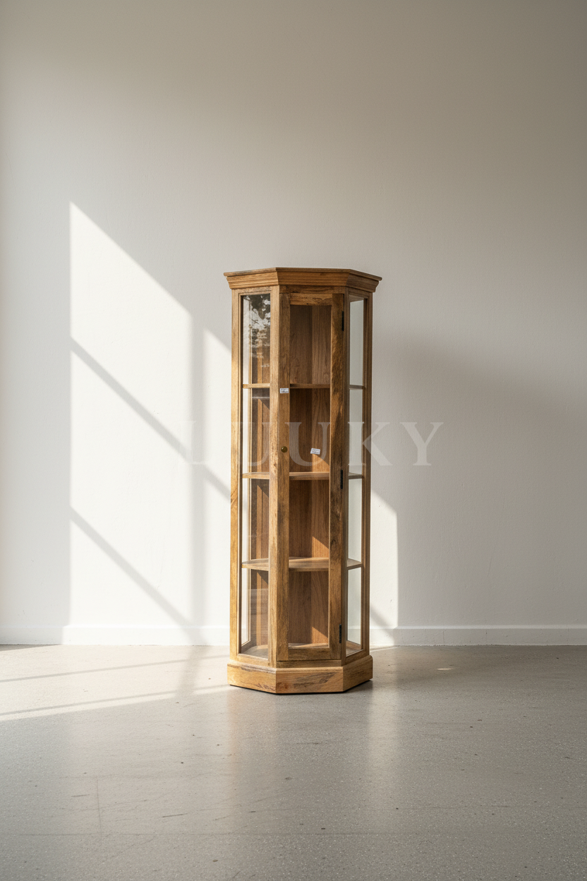 Mango wood corner glass cabinet