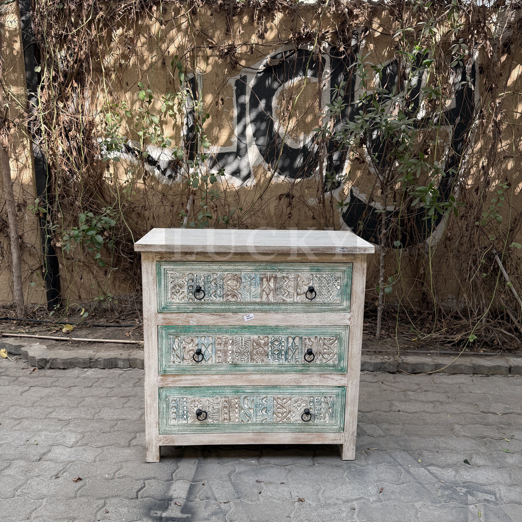 Recycle multicolor carved draw chest