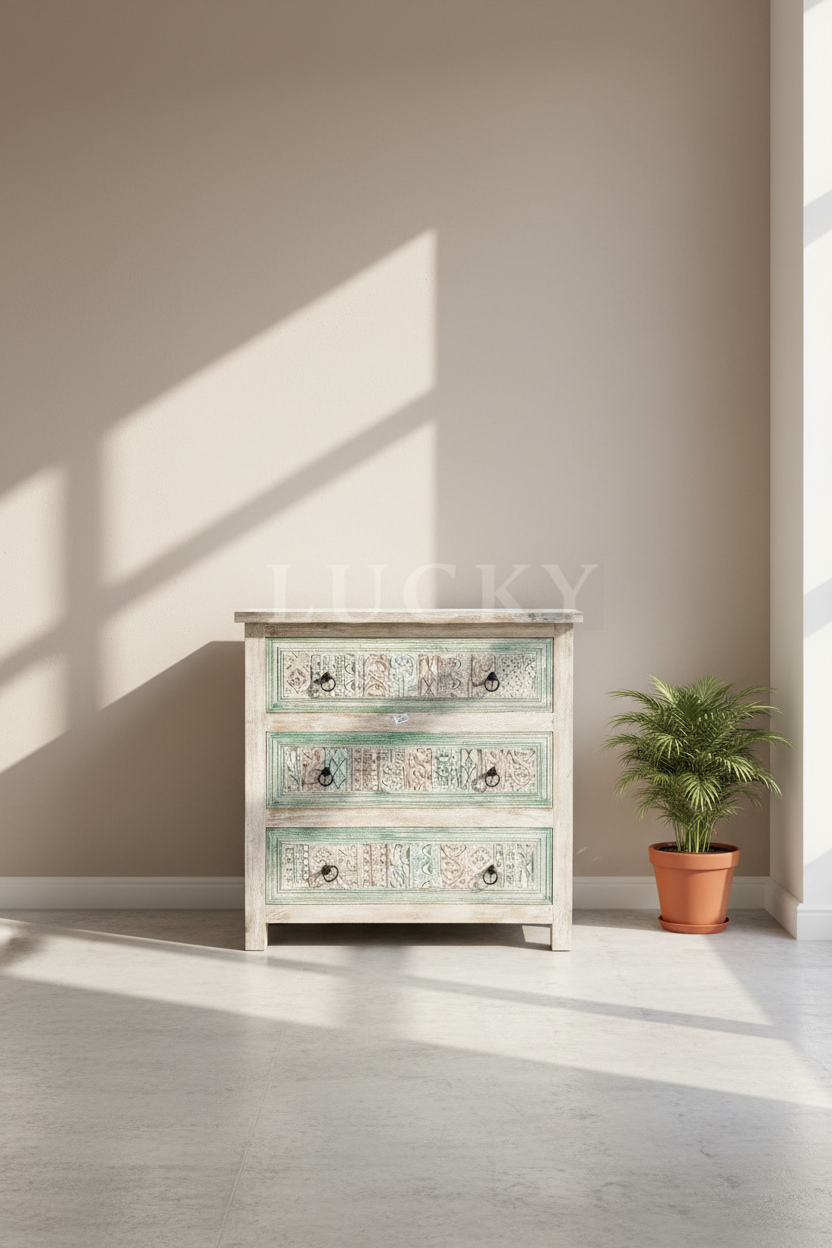 Recycle multicolor carved draw chest
