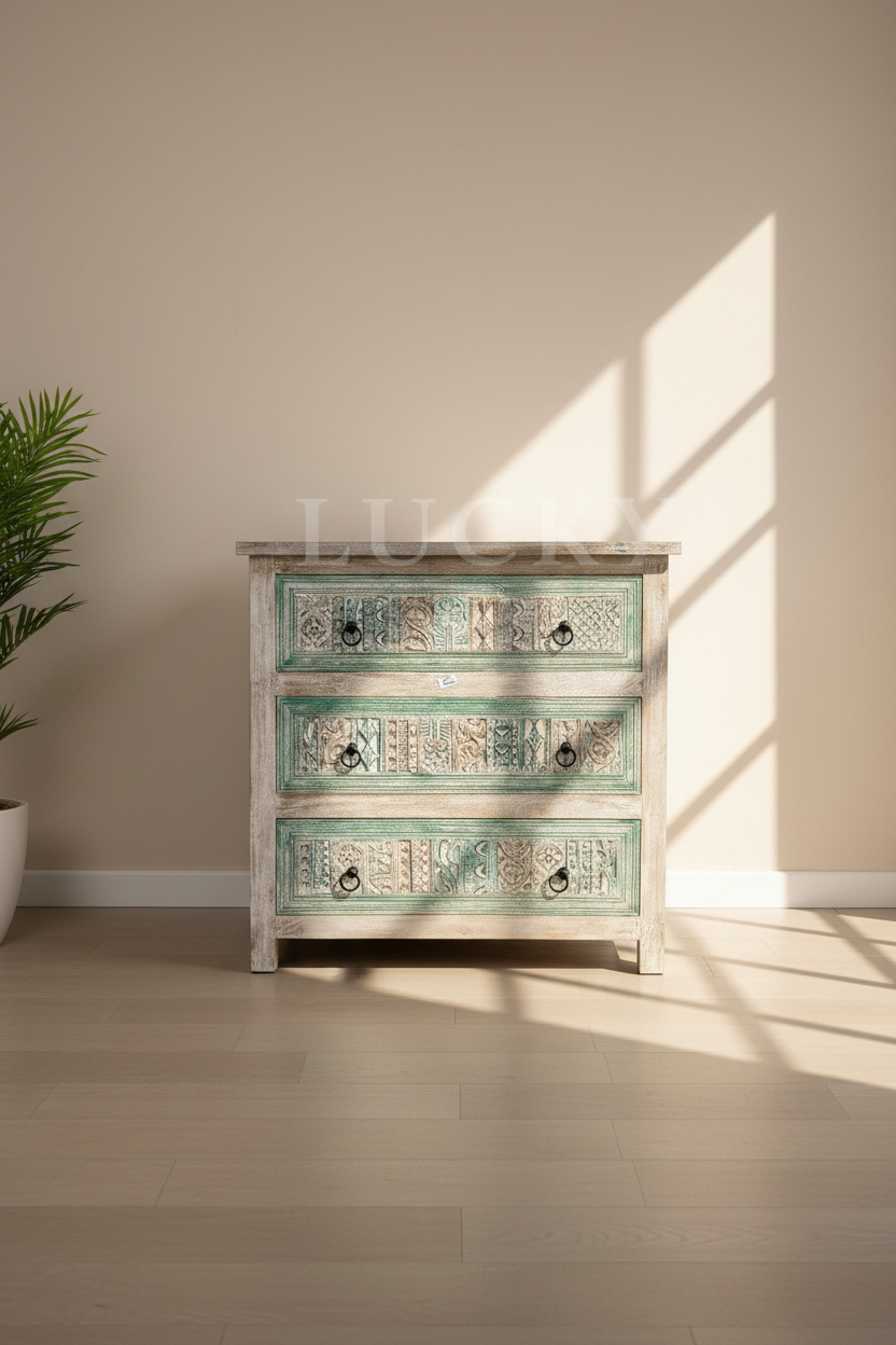 Recycle multicolor carved draw chest