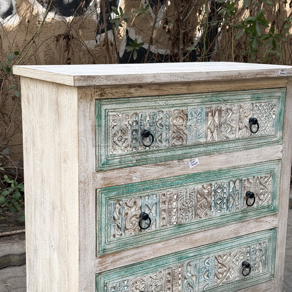 Recycle multicolor carved draw chest