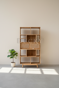 Rattan and mango wood bookshelf