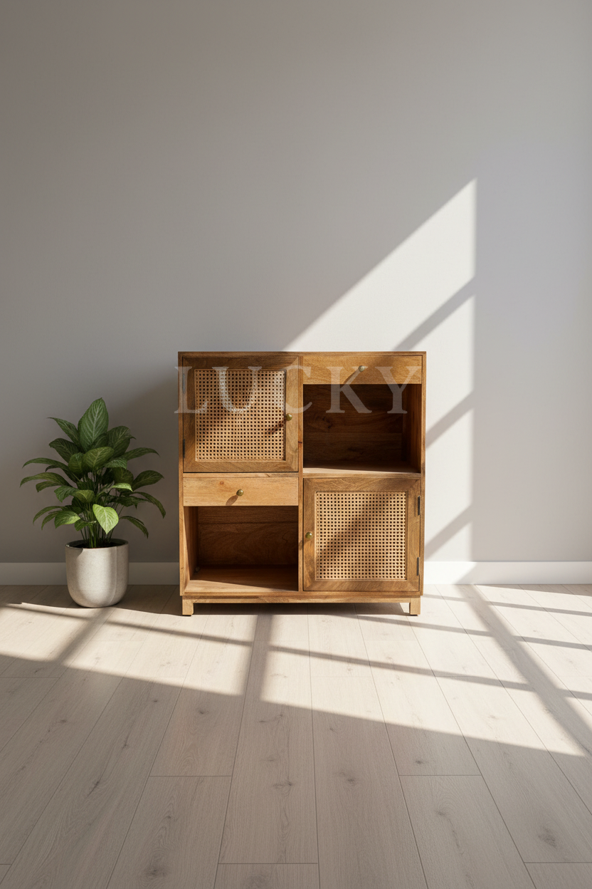 Rattan and mango wood Sideboard