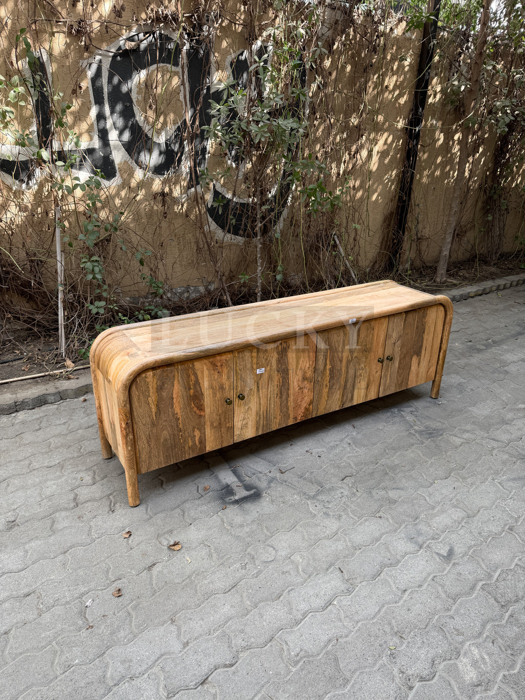 Mango wood rounded edge tv stand