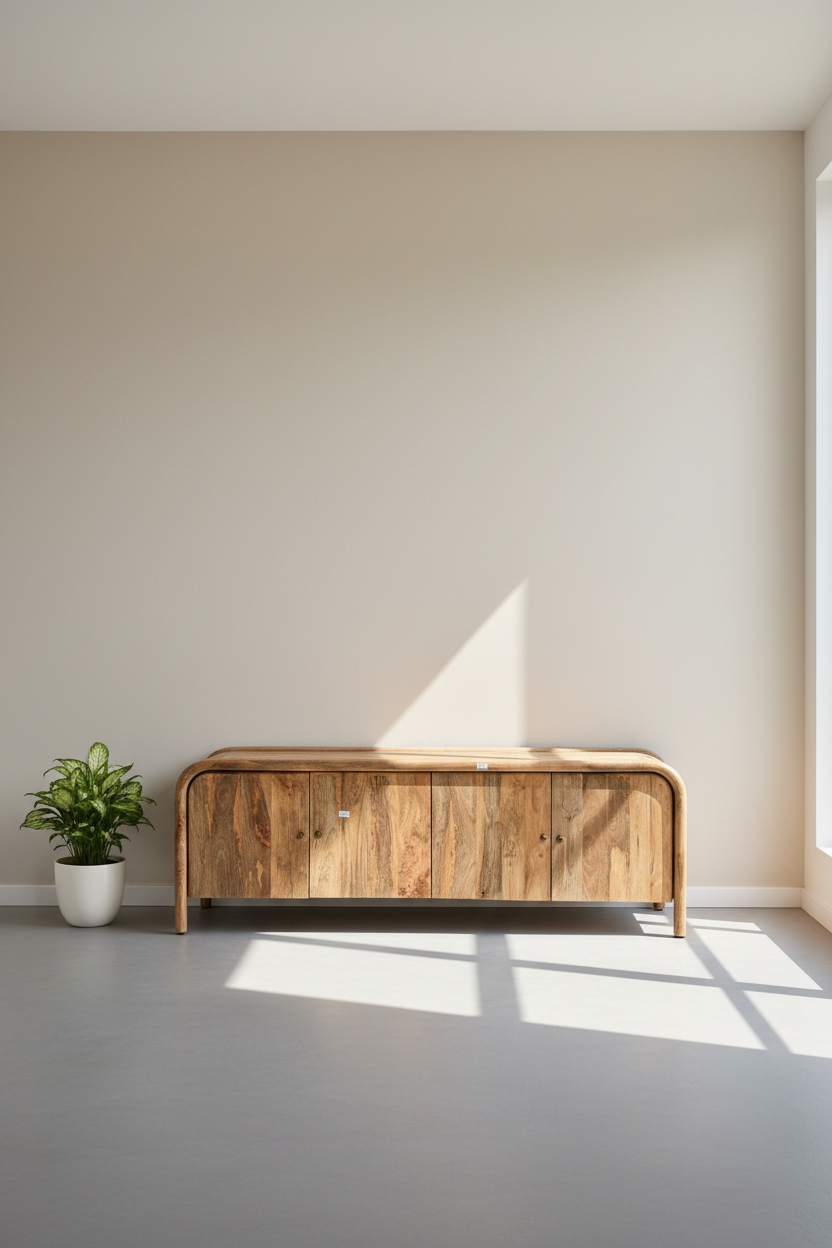 Mango wood rounded edge tv stand