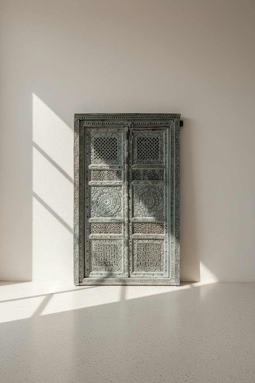 Vibrant vintage blue carved panel