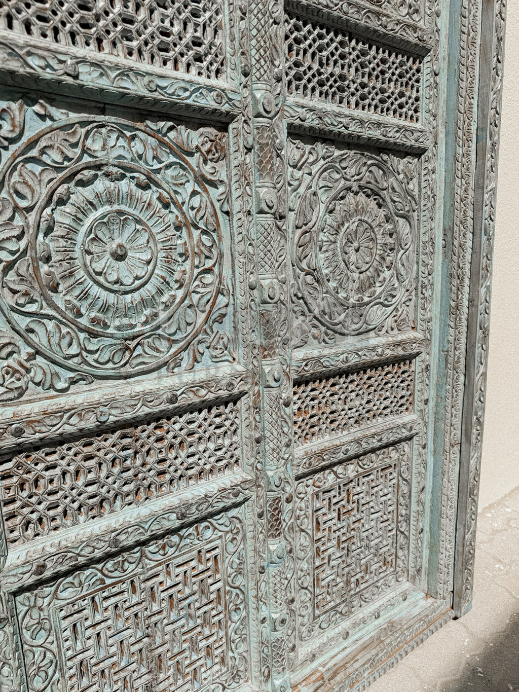 Vibrant vintage blue carved panel