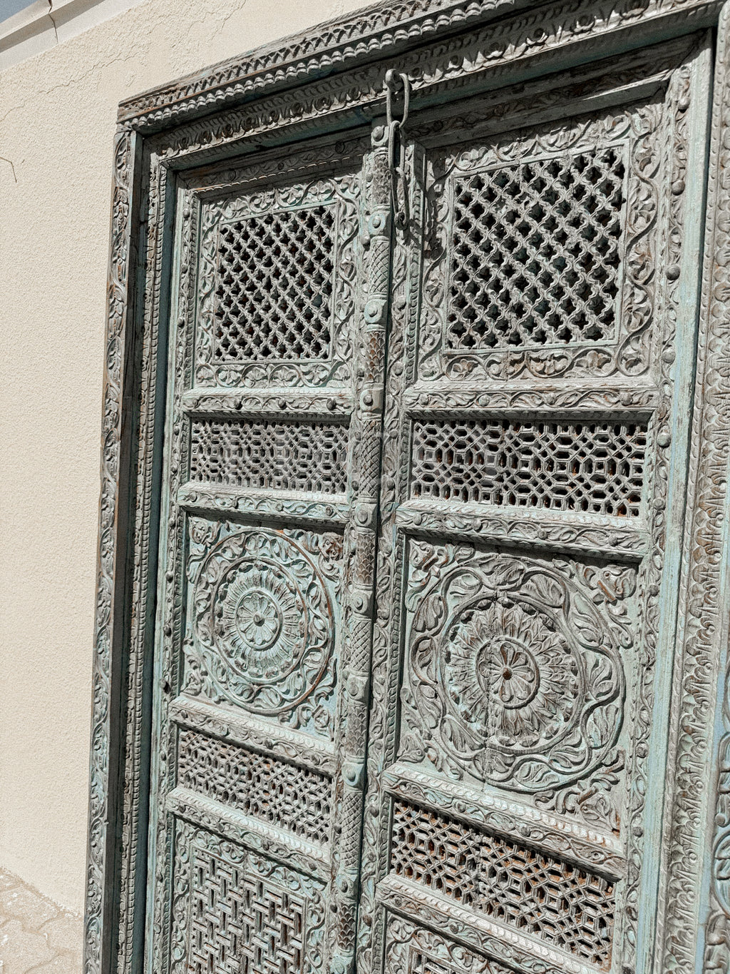 Vibrant vintage blue carved panel