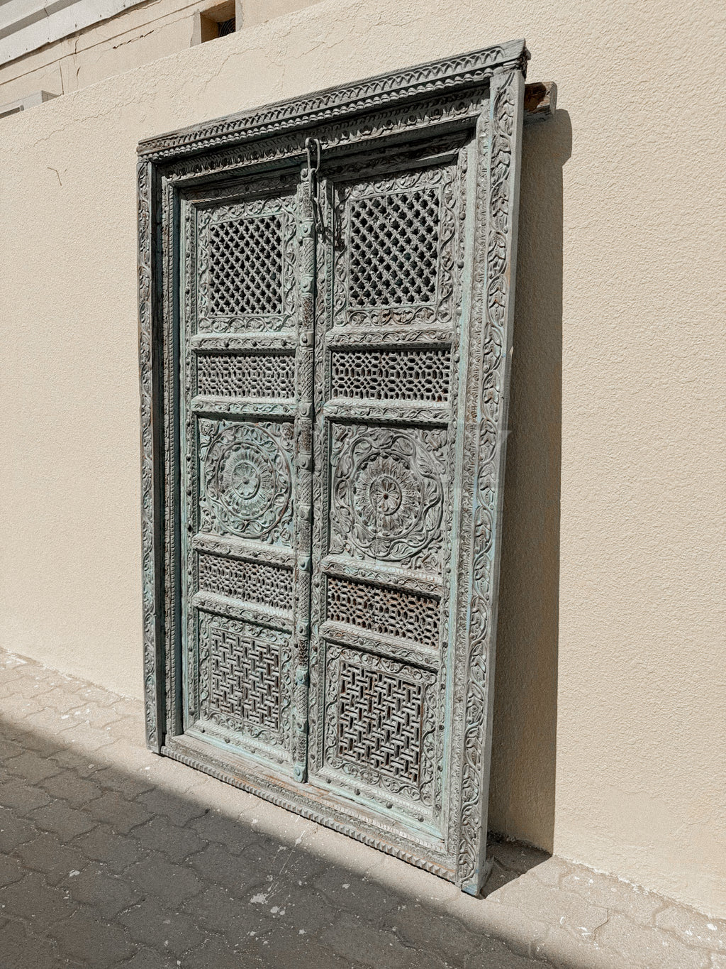 Vibrant vintage blue carved panel