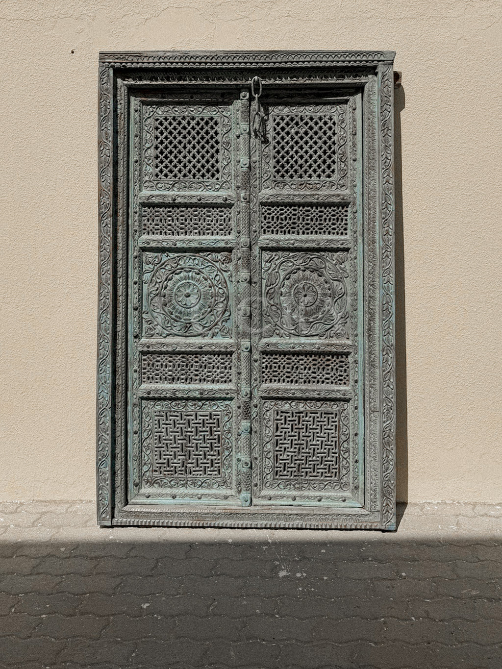 Vibrant vintage blue carved panel