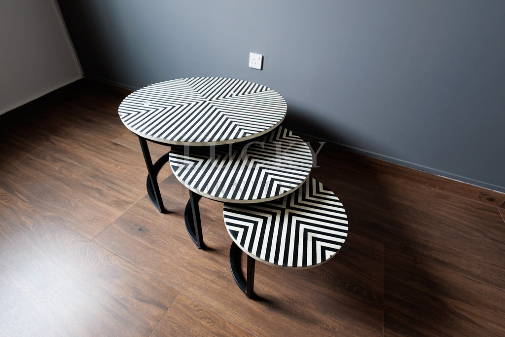 Bone inlay black and white nesting table
