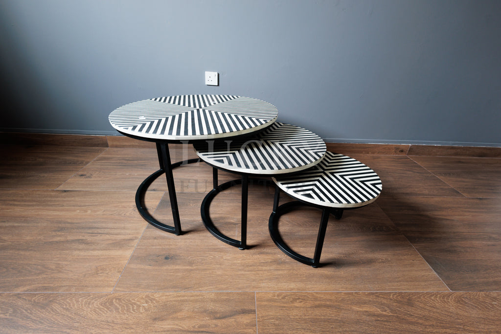 Bone inlay black and white nesting table