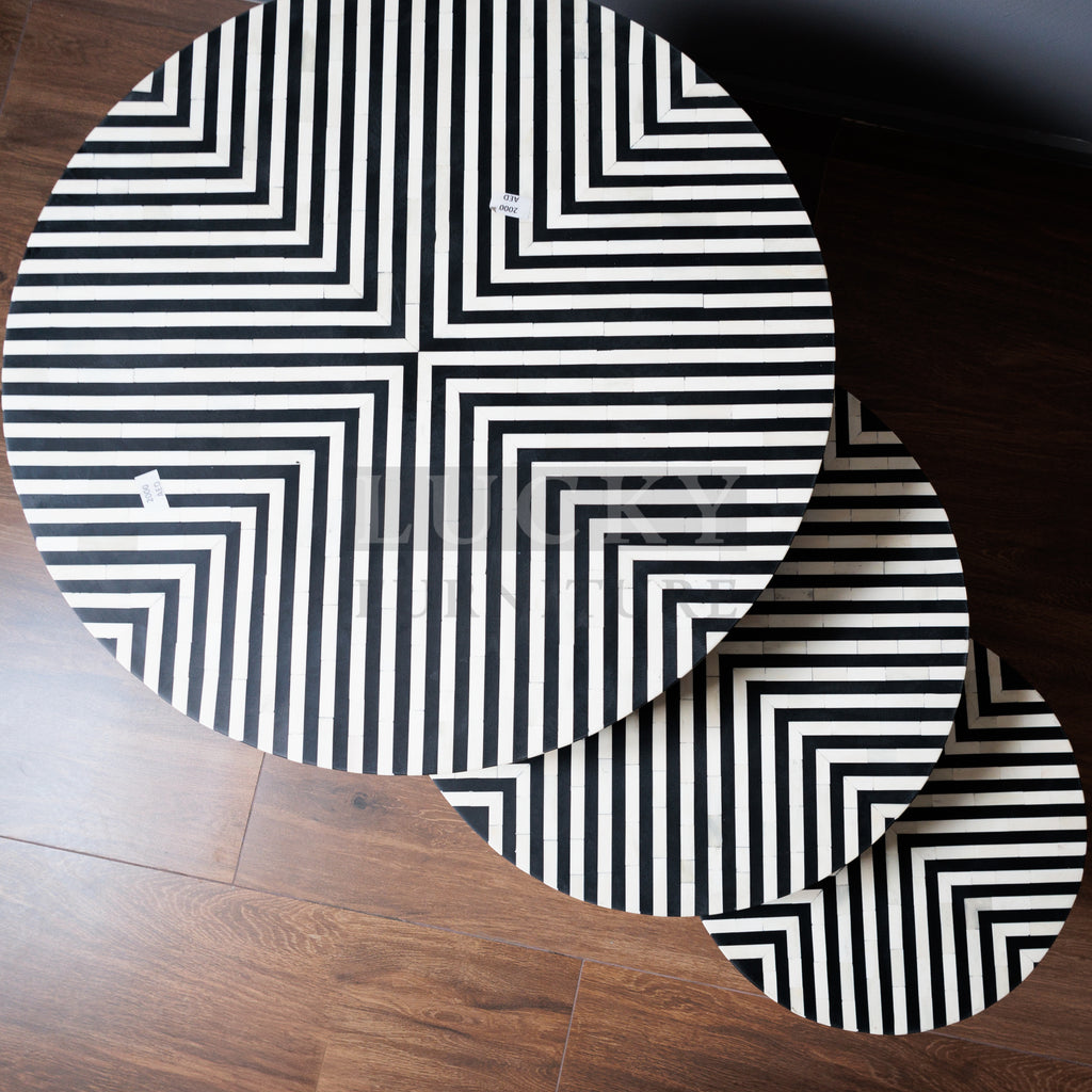 Bone inlay black and white nesting table