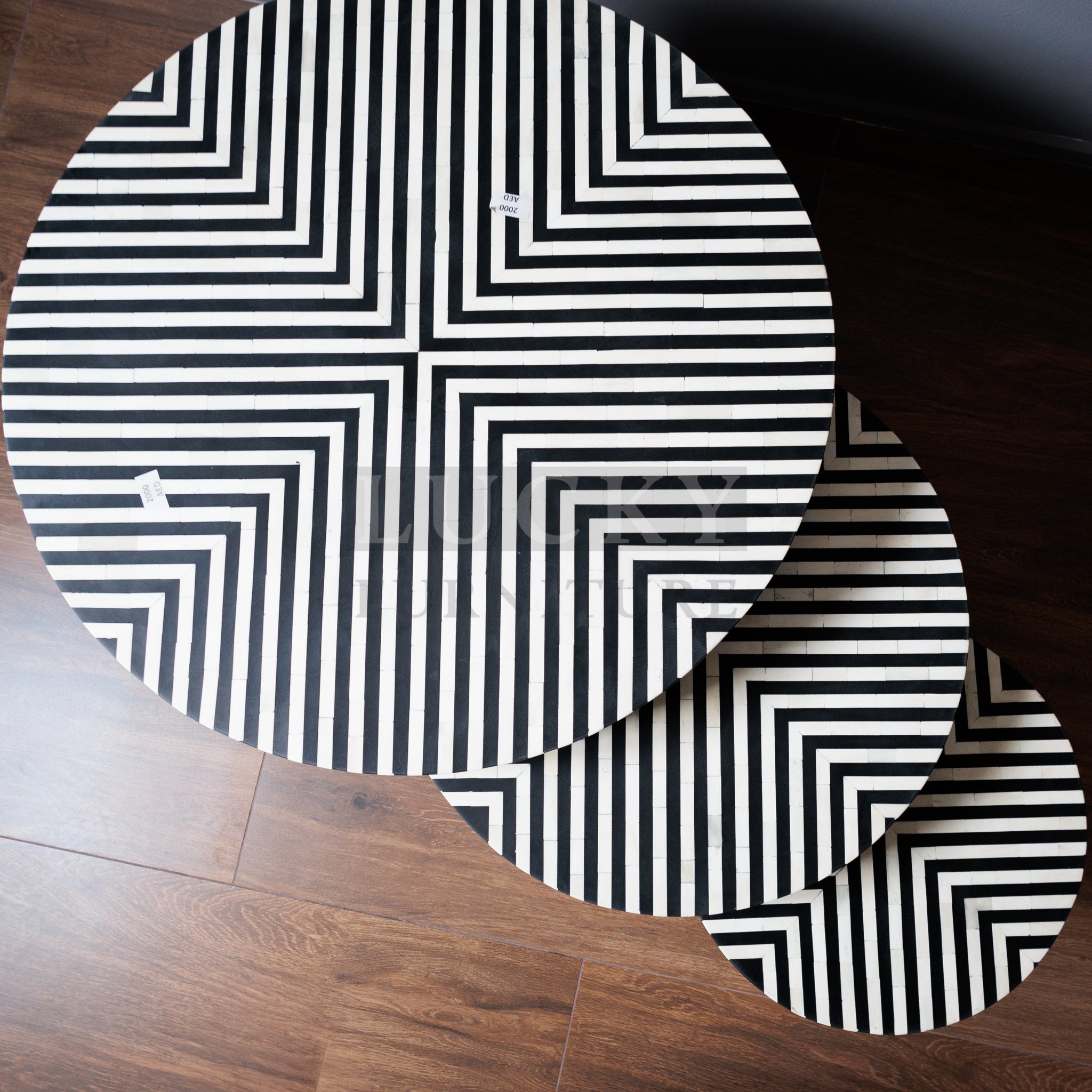 Bone inlay black and white nesting table