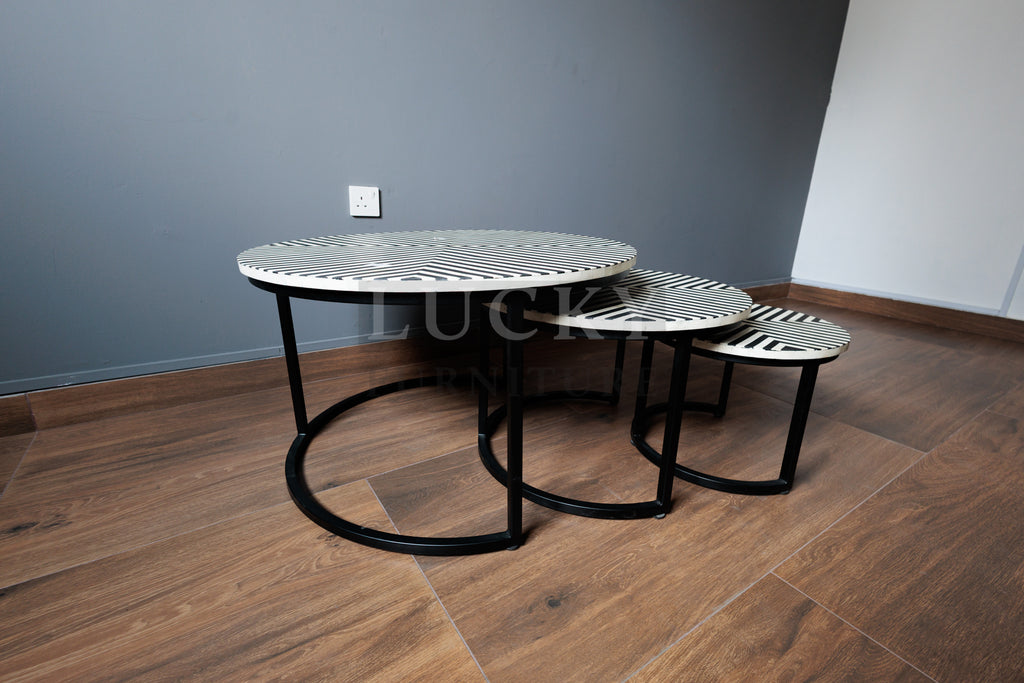 Bone inlay black and white nesting table