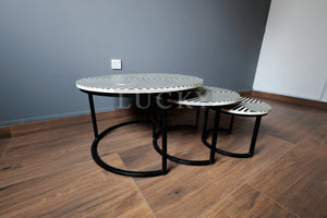 Bone inlay black and white nesting table