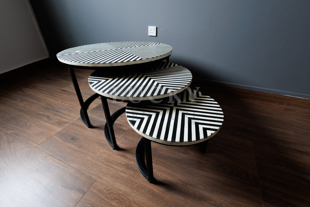 Bone inlay black and white nesting table