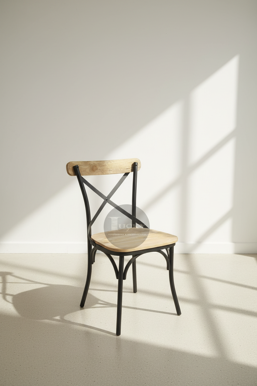 X Back Wood Metal Chair