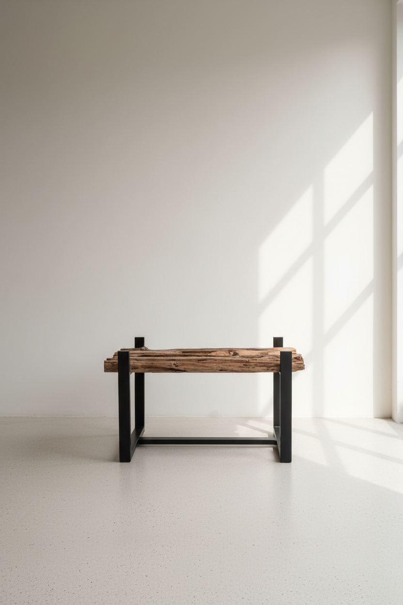 3 Log Railway Beam Table with glass