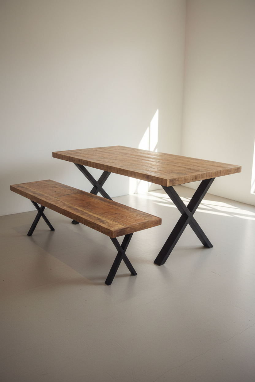 Rough Mango Wood Table X Legs