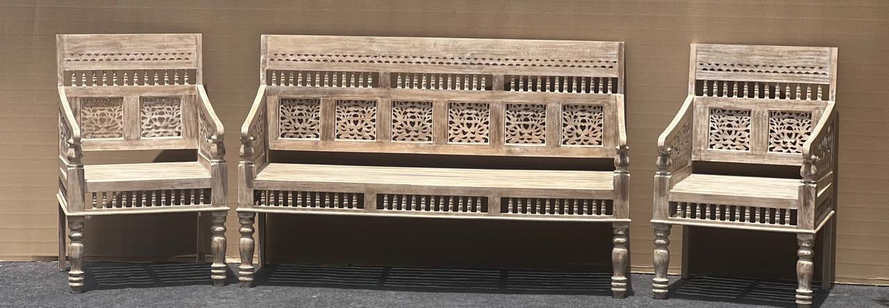 Lime wash carved sofa set