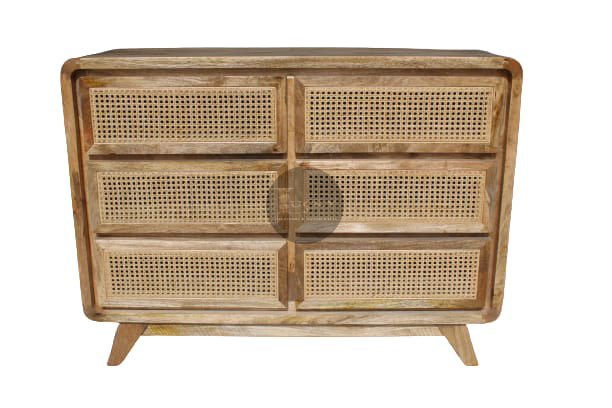 Rattan and Mango Wood Drawchest 6 draw.