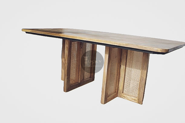 Rattan and mango wood dining table.