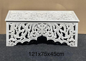 Carved glass top coffee table