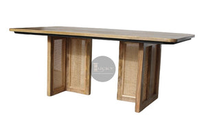 Rattan and mango wood dining table.