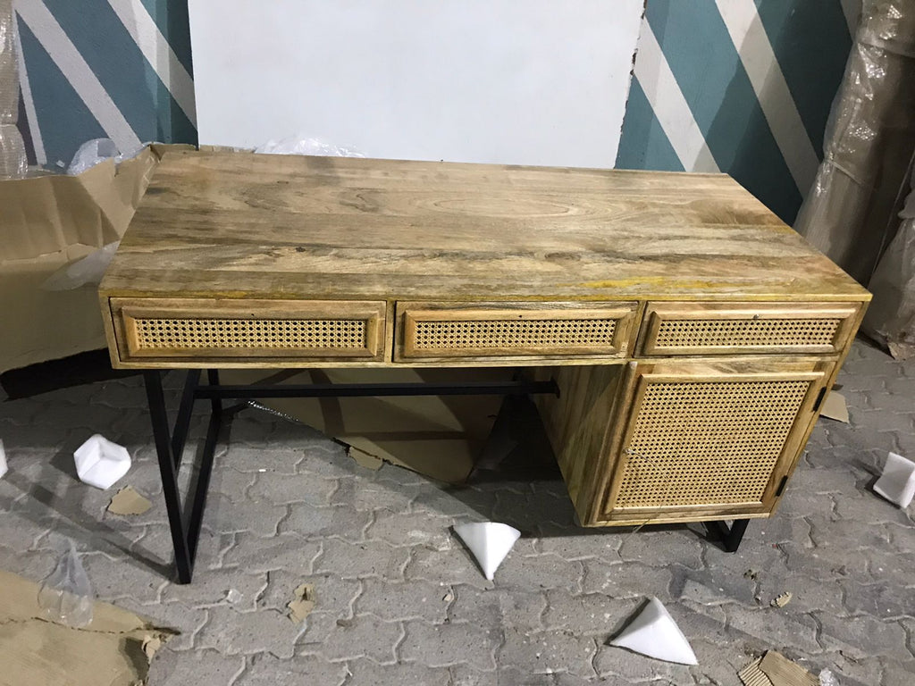 Rattan and mango wood desk.