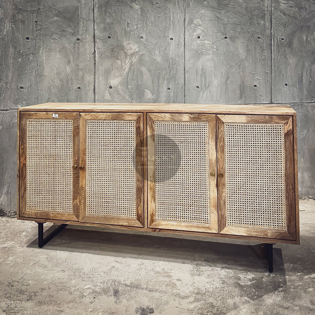 Rattan and mango wood 4 door sideboard.