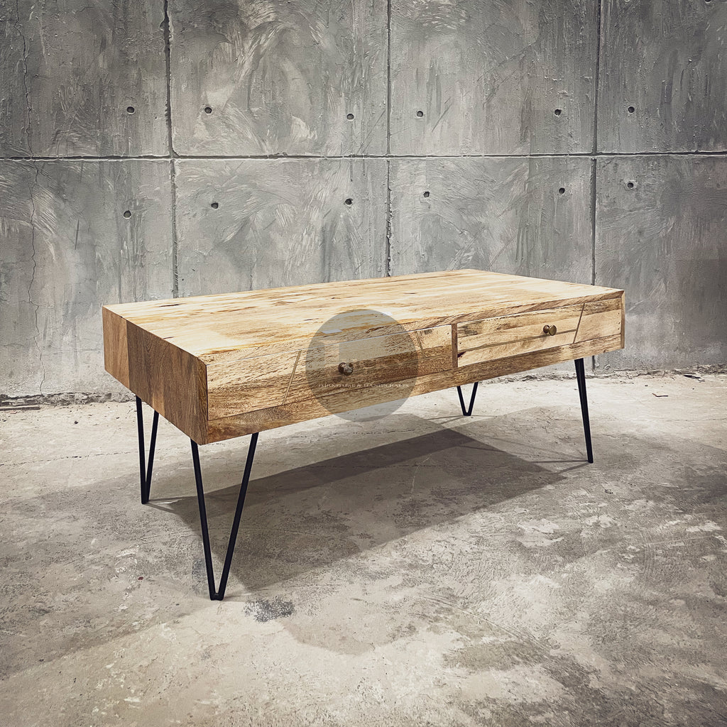 Mango wood and brass inlay coffee table.