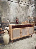 Rattan and mango wood 3 door sideboard.
