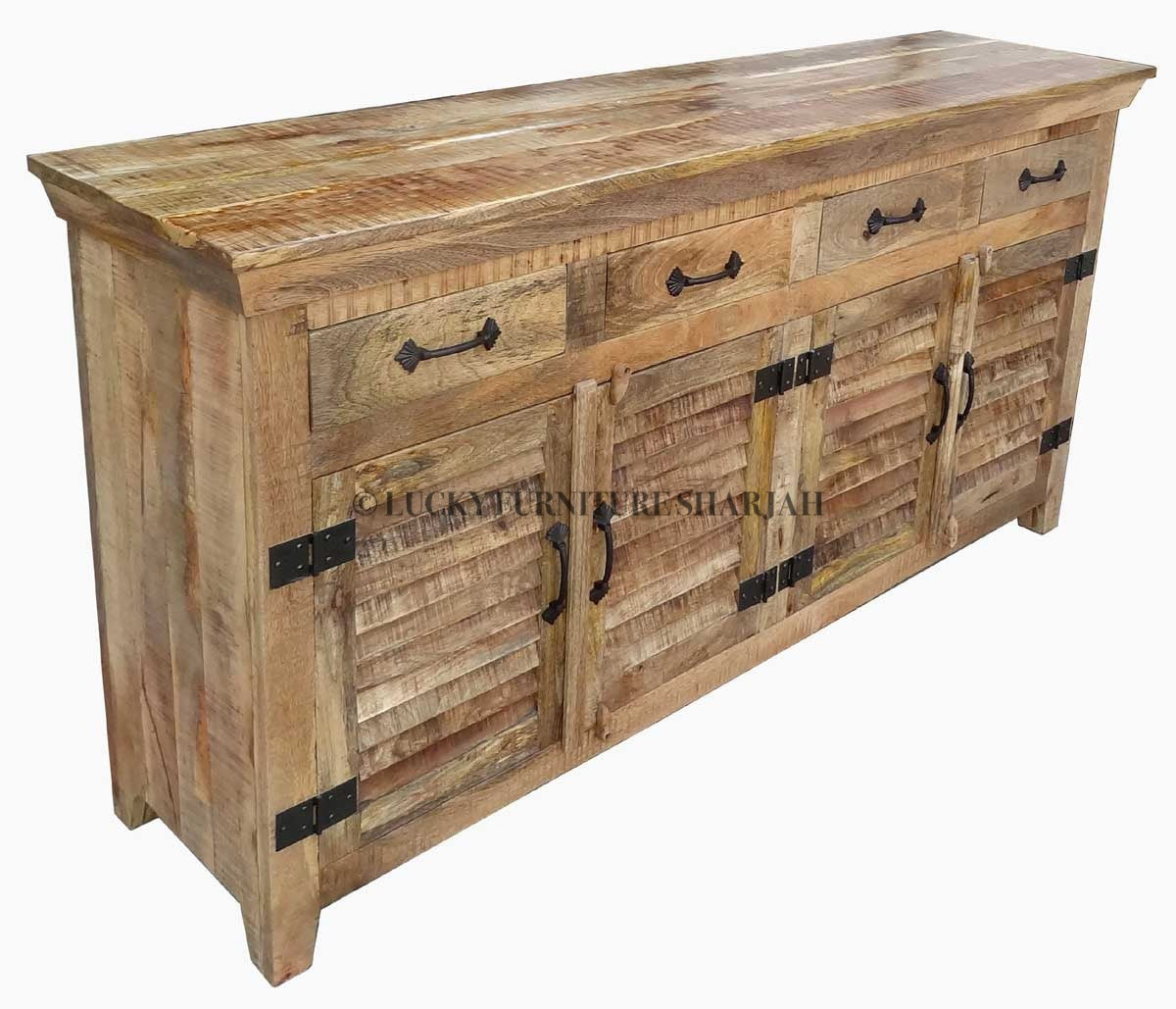 Mango Wood 4 Draw 4 Door Sideboard with metal | Lucky Furniture & Handicrafts.