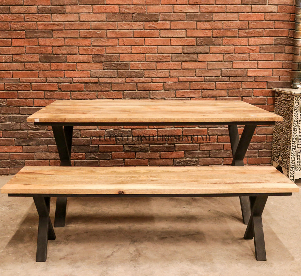 Mango Wood Table with X Metal Legs | Lucky Furniture & Handicrafts.