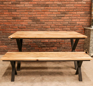 Mango Wood Table with X Metal Legs | Lucky Furniture & Handicrafts.