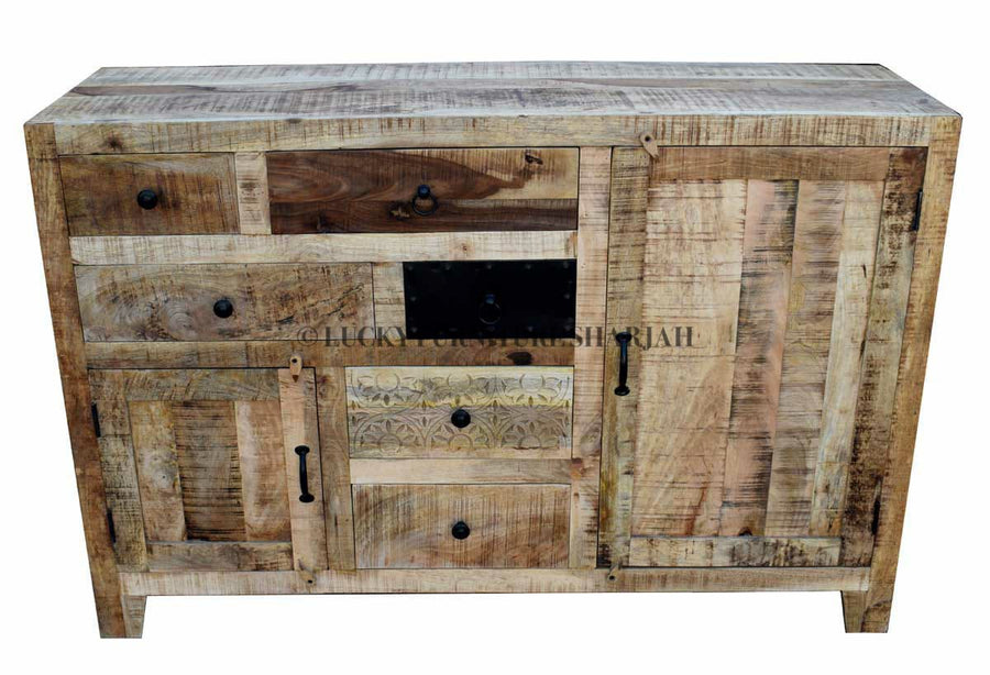Mango Wood 6 Draw 2 Door Sideboard | Lucky Furniture & Handicrafts.