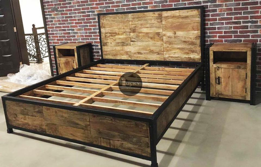 Mango Wood & Metal Bed | Lucky Furniture & Handicrafts.