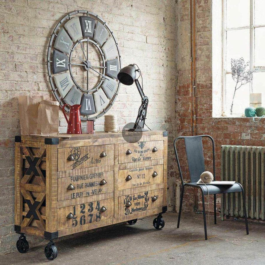 Industrial 6 Draw Chest on Wheels | Lucky Furniture & Handicrafts.