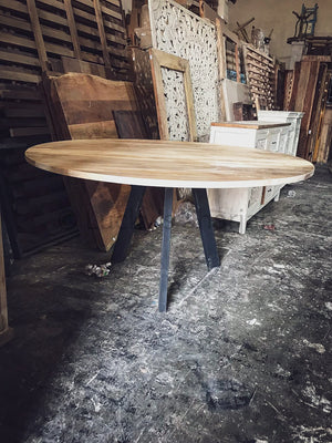 Mango wood round Table with TRI BASE | Lucky Furniture & Handicrafts.