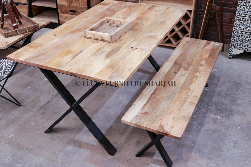 Mango Wood Table with X Metal Legs | Lucky Furniture & Handicrafts.