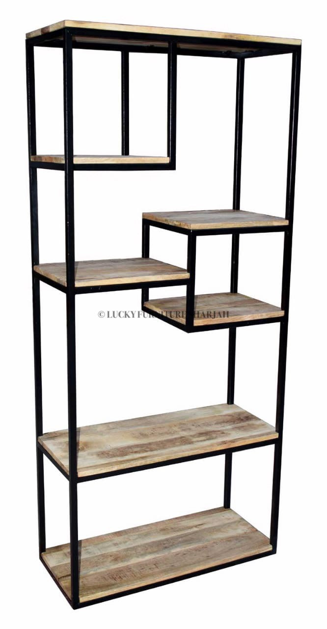 Staggered Metal and Wood Shelf | Lucky Furniture & Handicrafts.