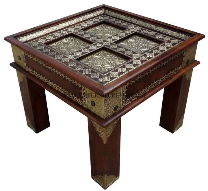 Brass Flower Panel Sidetable | Lucky Furniture & Handicrafts.
