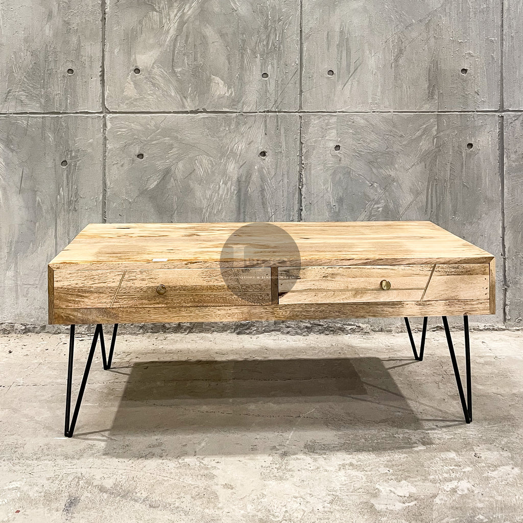 Mango wood and brass inlay coffee table.