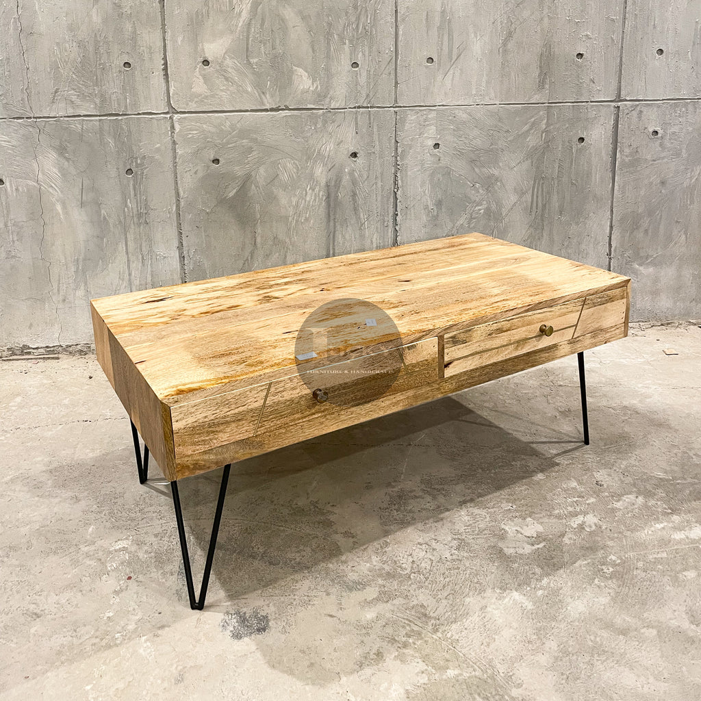 Mango wood and brass inlay coffee table.