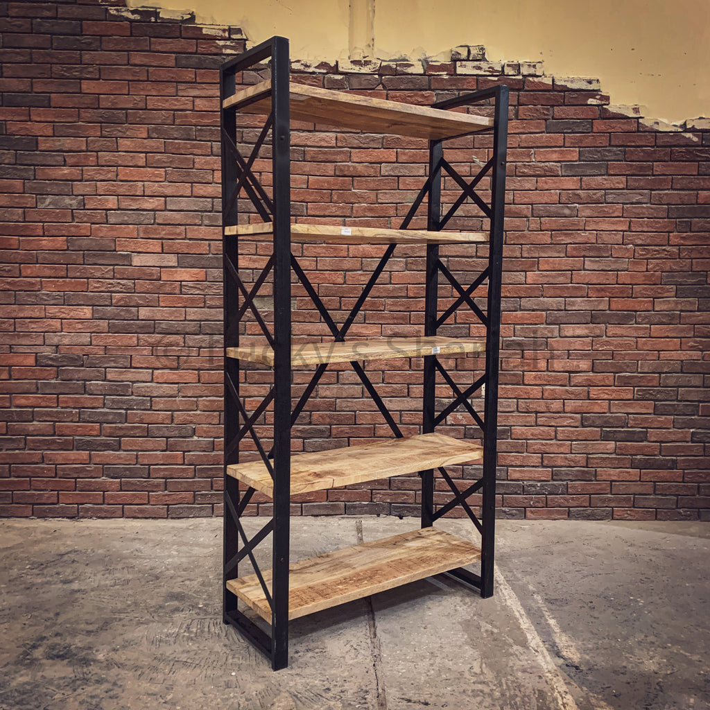 Mango wood bookshelf "X inlay" | Lucky Furniture & Handicrafts.