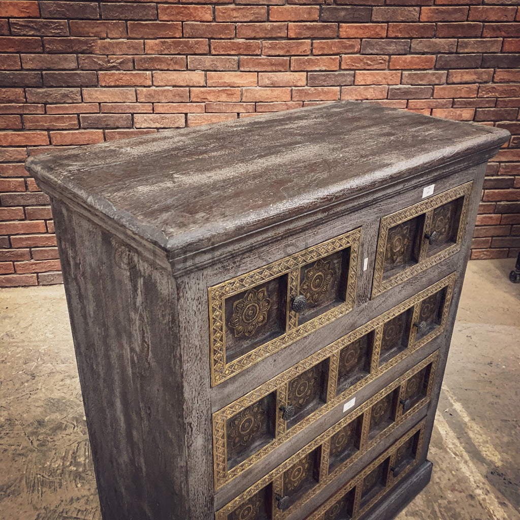 Grey Wash and Brass Inlay Drawchest | Lucky Furniture & Handicrafts.