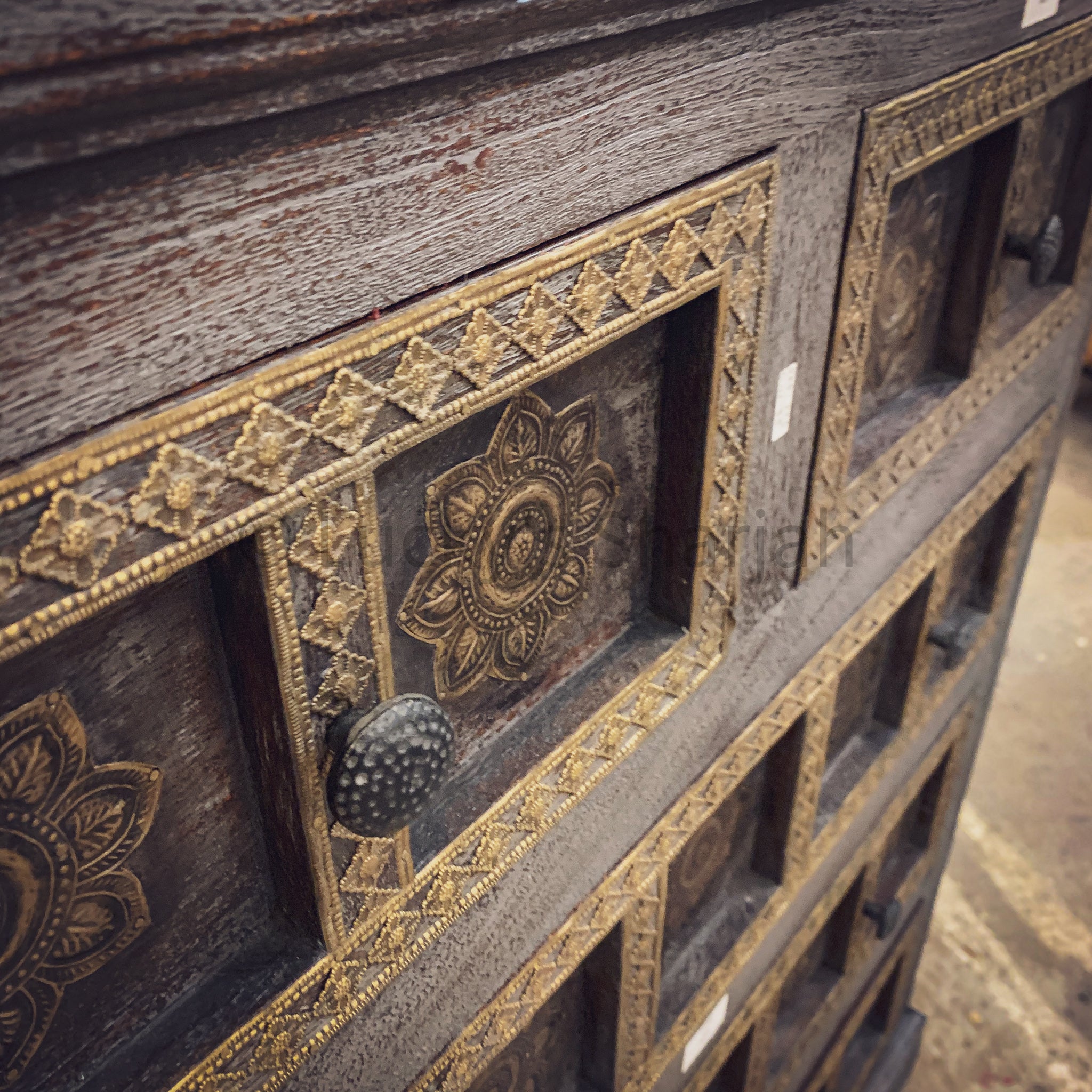 Grey Wash and Brass Inlay Drawchest | Lucky Furniture & Handicrafts.